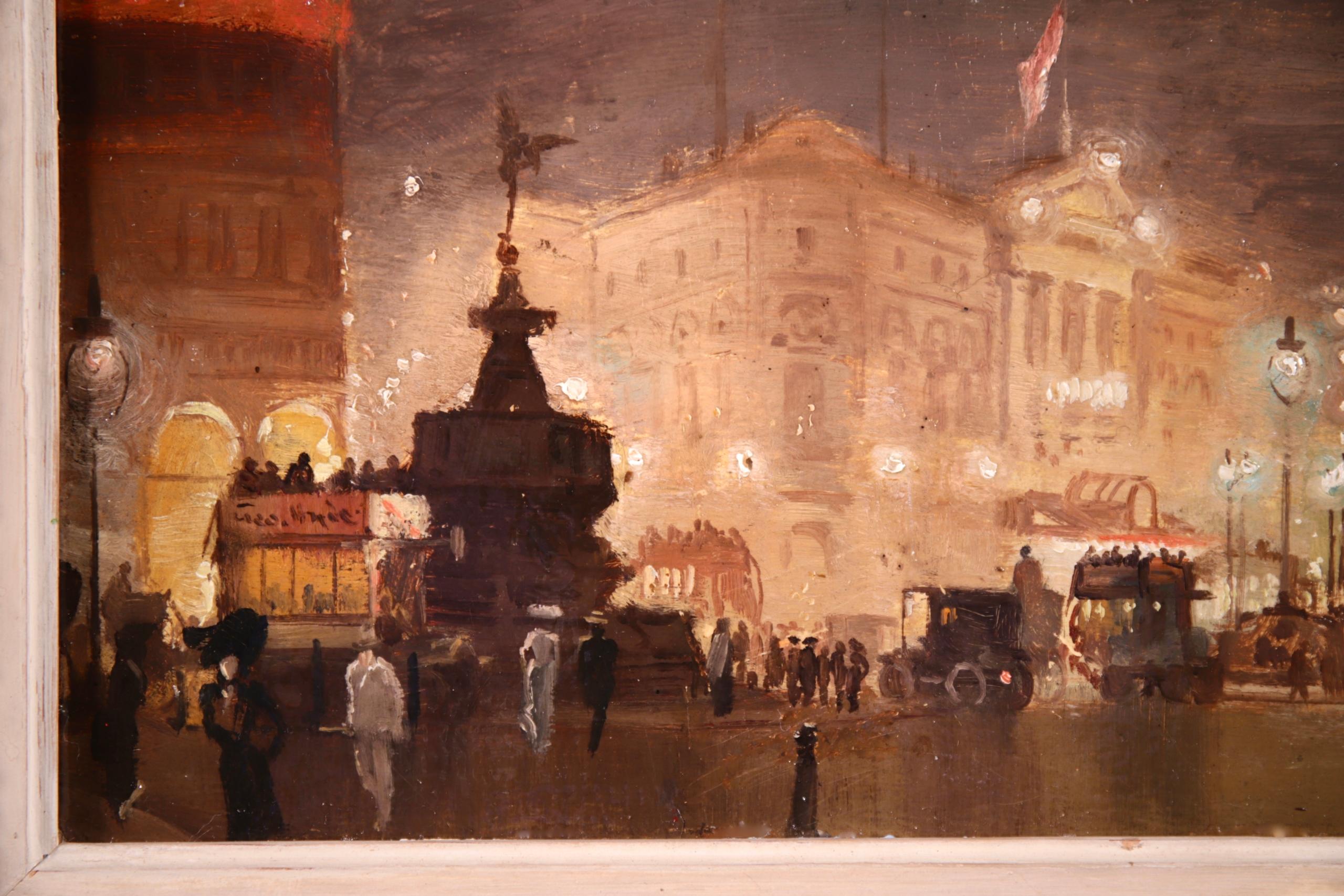 Piccadilly Circus - Impressionist Oil, Cityscape at Night by George Hyde Pownall 3