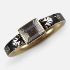 George I 18ct Gold Rock Crystal, Hair-Work, & Enamel Mourning Ring