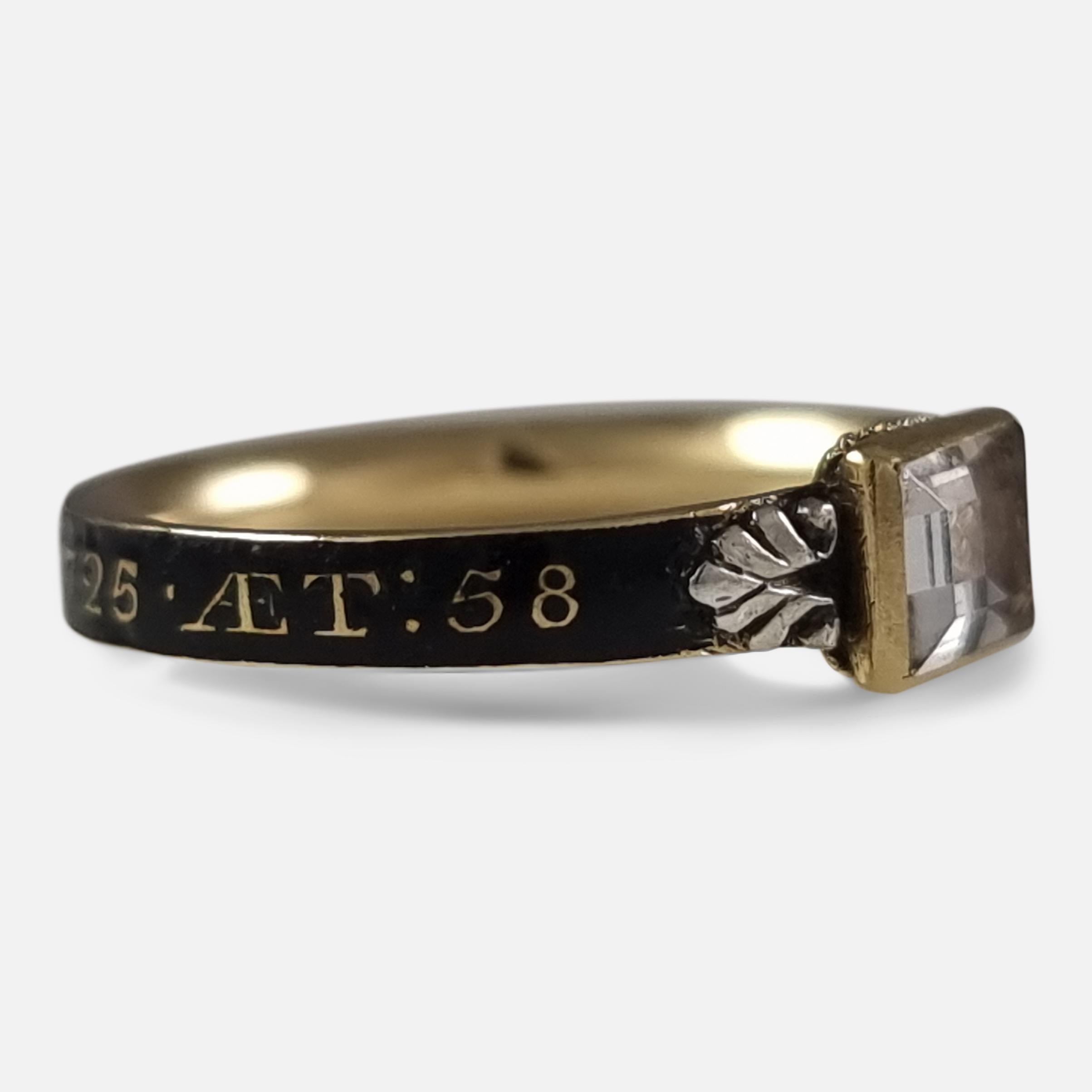 Donna George I 18ct Gold Rock Crystal, Hair-Work, & Enamel Mourning Ring in vendita