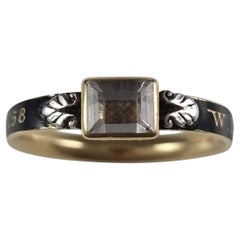 George I 18ct Gold Rock Crystal, Hair-Work, & Enamel Mourning Ring