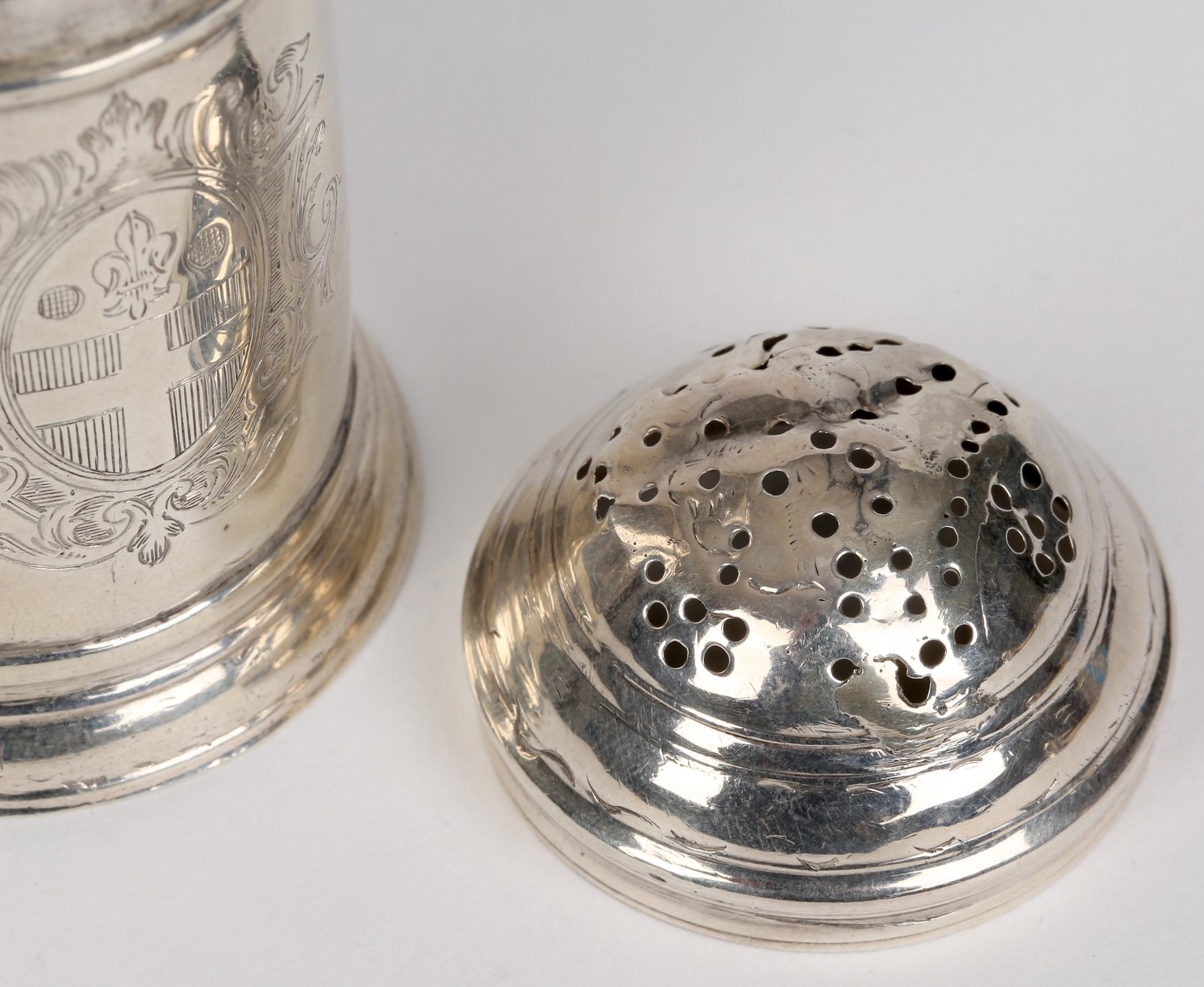 George I Armorial Silver Handled Kitchen Pepper Shaker, London, 1725 For Sale 3