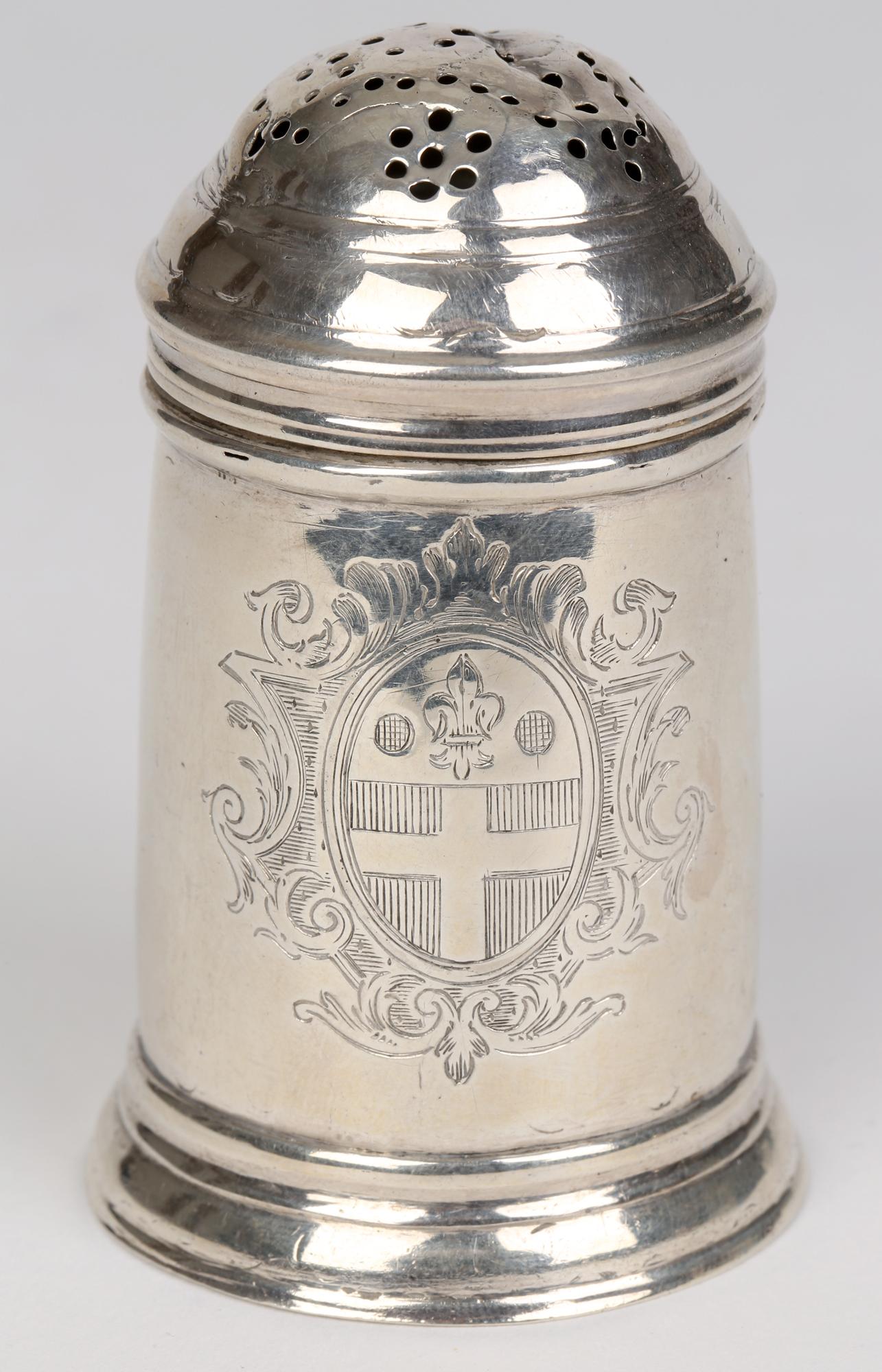 George I Armorial Silver Handled Kitchen Pepper Shaker, London, 1725 For Sale 4