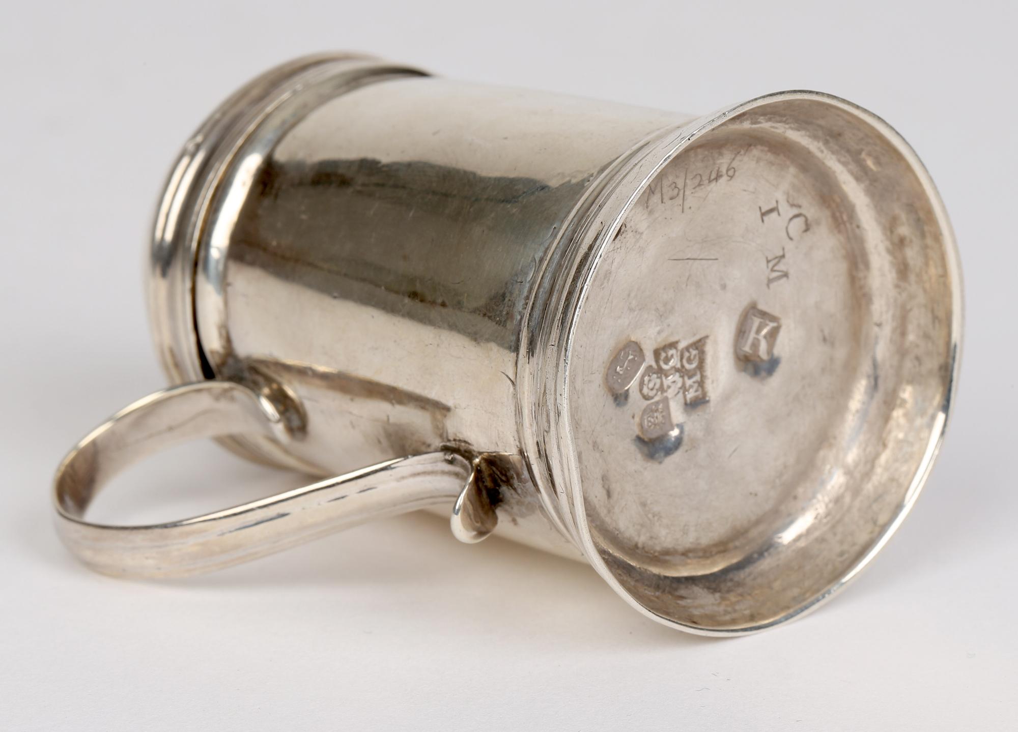 Rare George I armorial handled silver Kitchen Pepper shaker pot made by Meshach Godwin, London in 1725. The pot of tankard shape has a flat S shape handle attached to the side and push on domed cover with arranged pierced pouring holes. The pot has