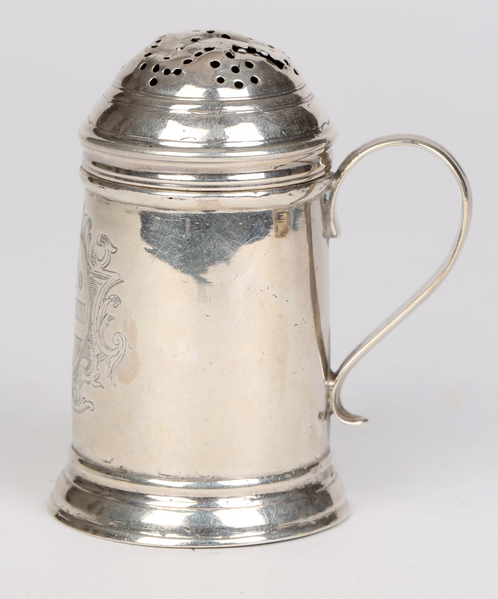 English George I Armorial Silver Handled Kitchen Pepper Shaker, London, 1725 For Sale