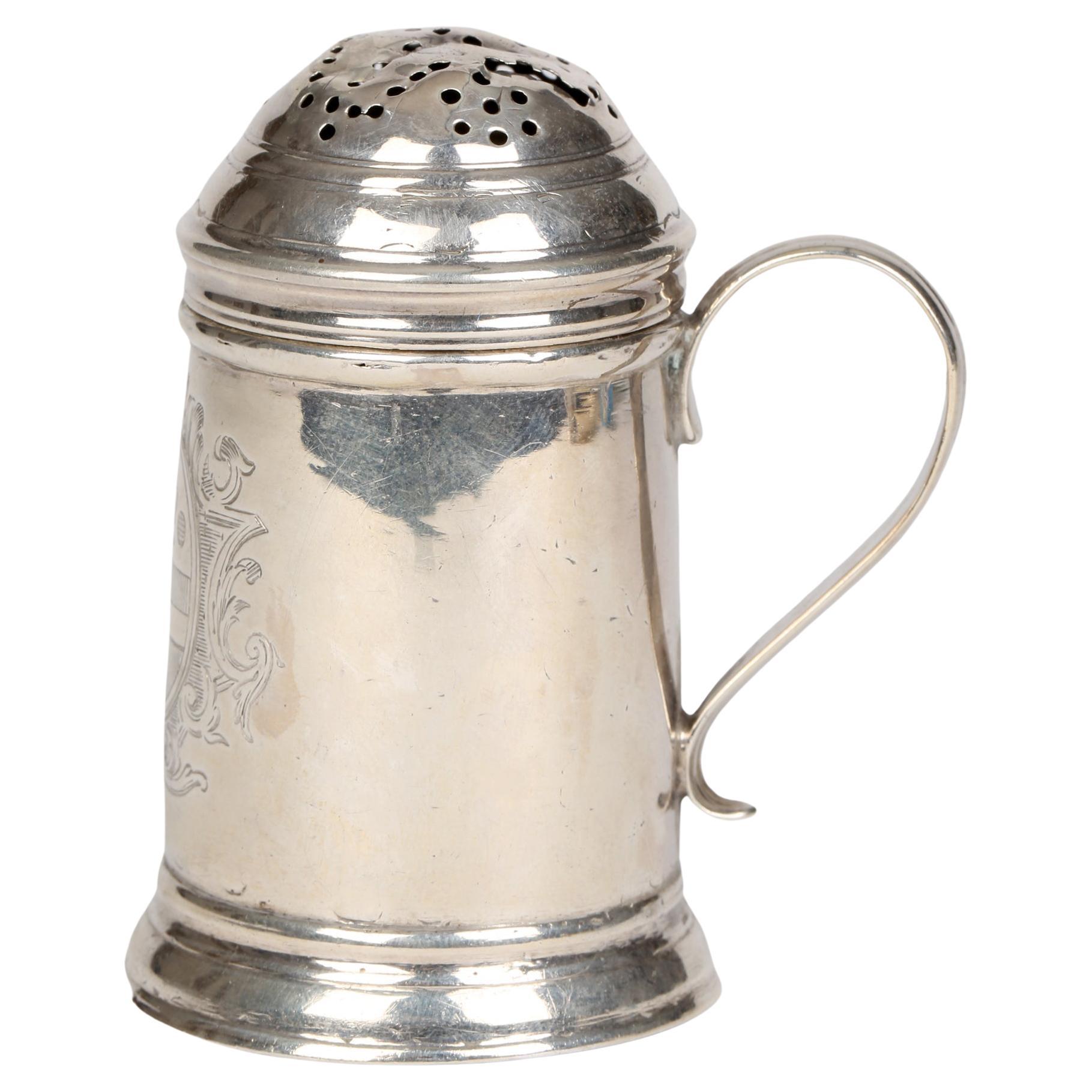 George I Armorial Silver Handled Kitchen Pepper Shaker, London, 1725 For Sale