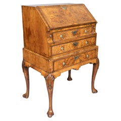 George I Brass Mounted Burr Walnut Small Bureau On Stand