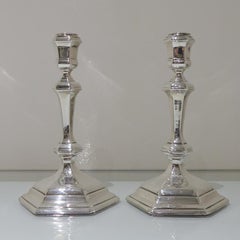 George I Britannia Silver Hexagonal Candlesticks London 1717 Thomas Mason Pair