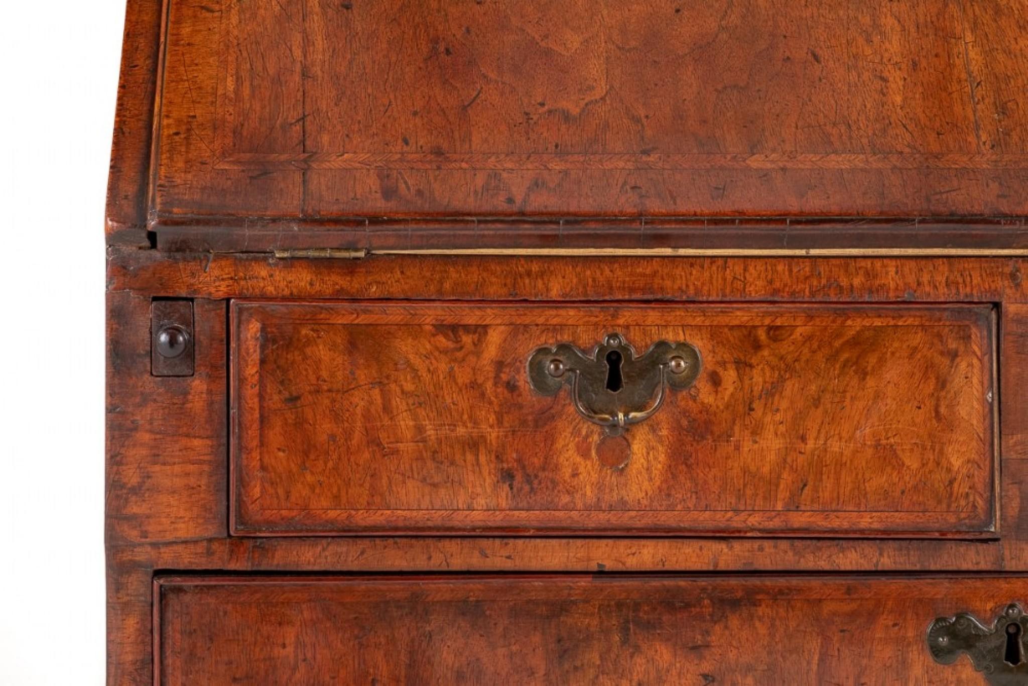 18th Century and Earlier George I Bureau Desk Walnut Chest Drawers For Sale