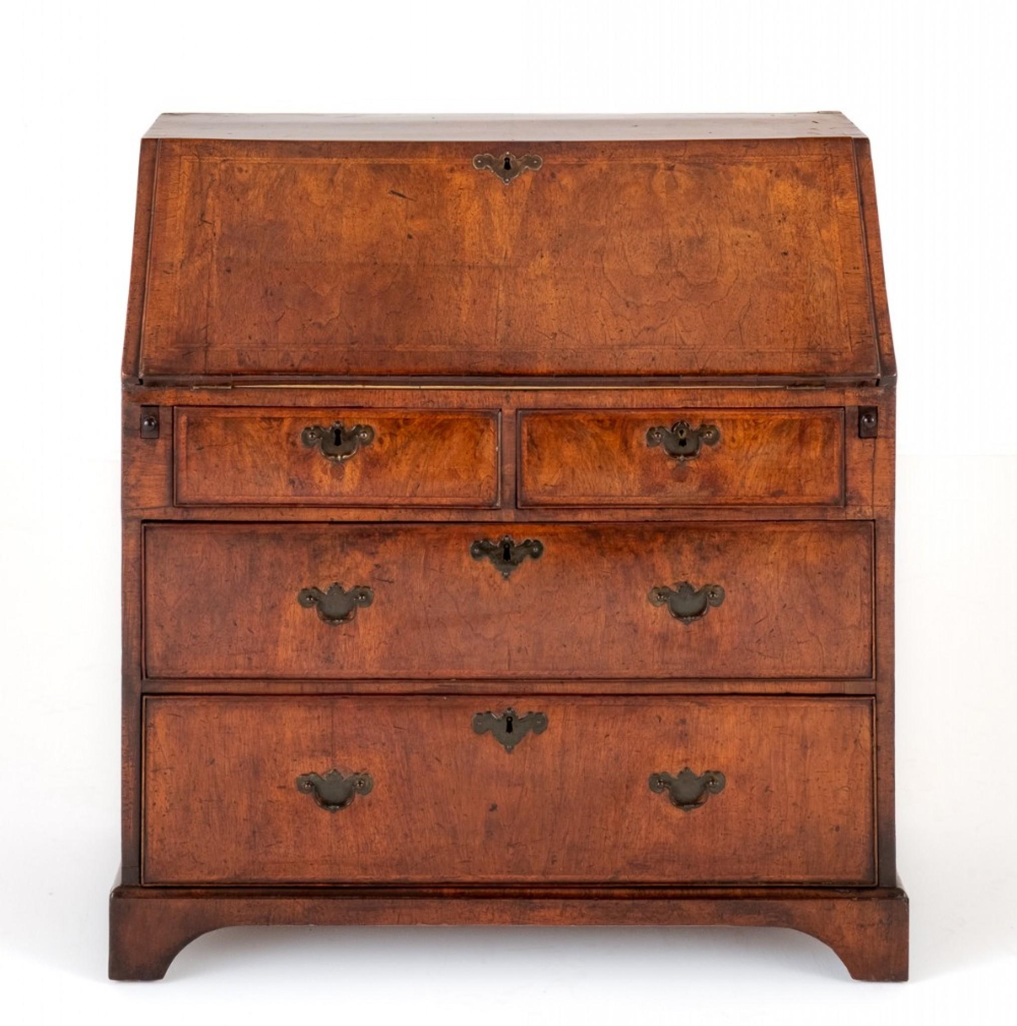 George I Bureau Desk Walnut Chest Drawers For Sale 2