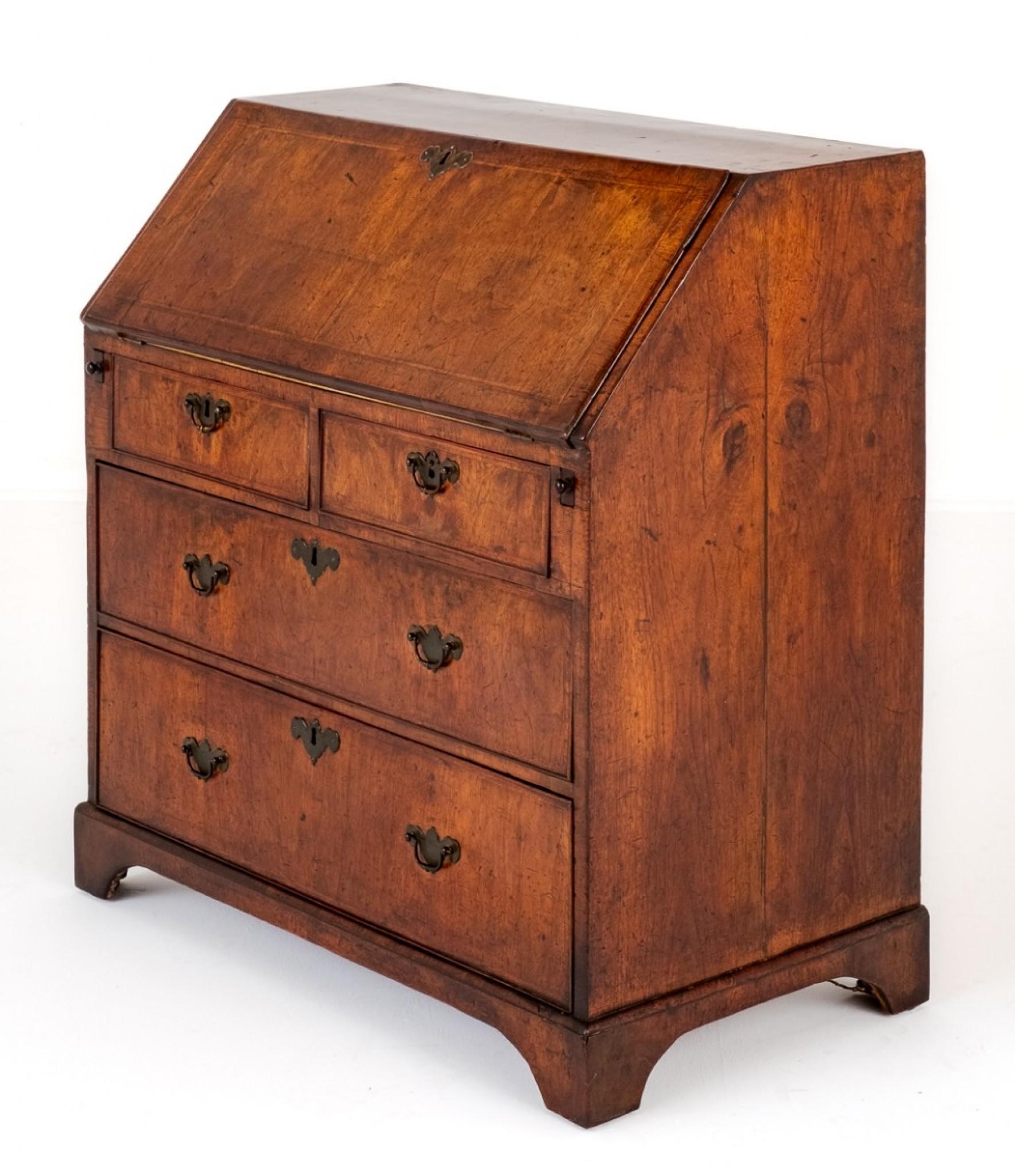 George I Bureau Desk Walnut Chest Drawers For Sale 4