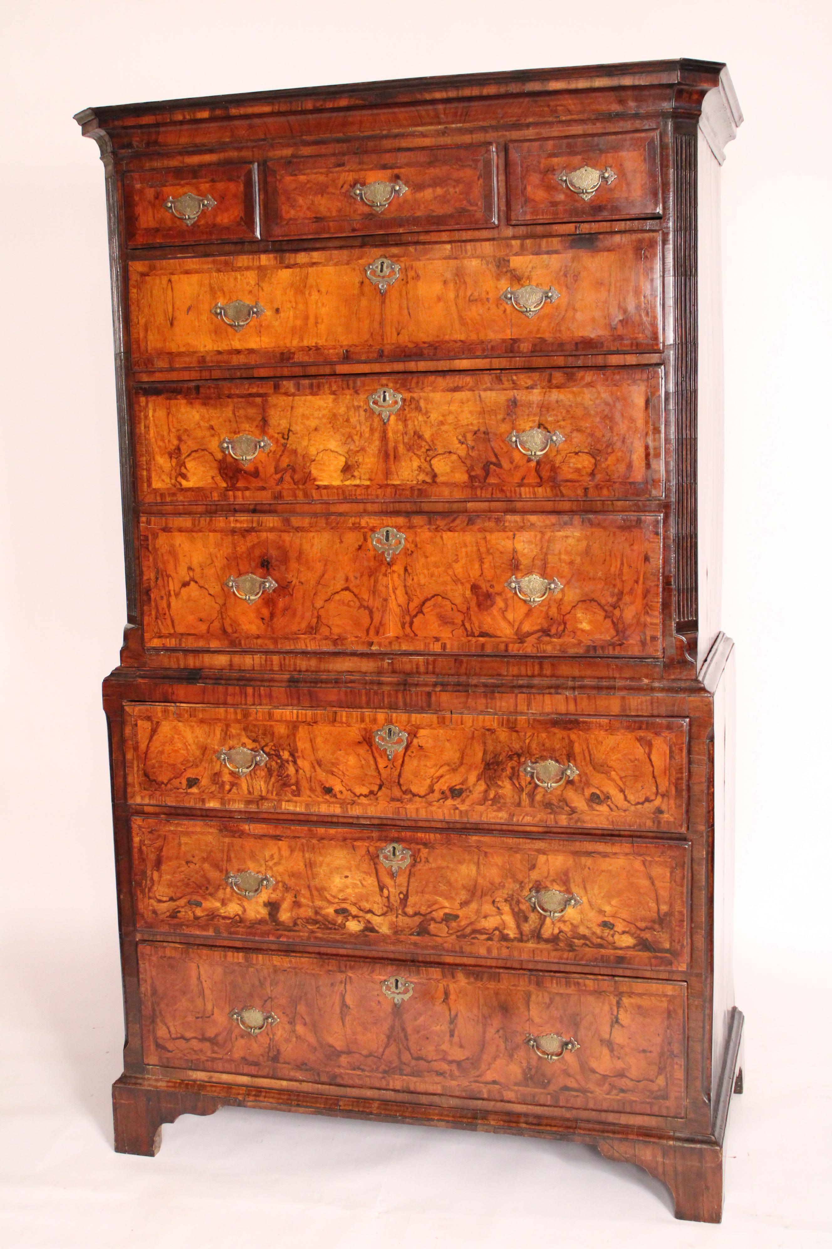 George I Burl Walnut Chest on Chest In Good Condition In Laguna Beach, CA