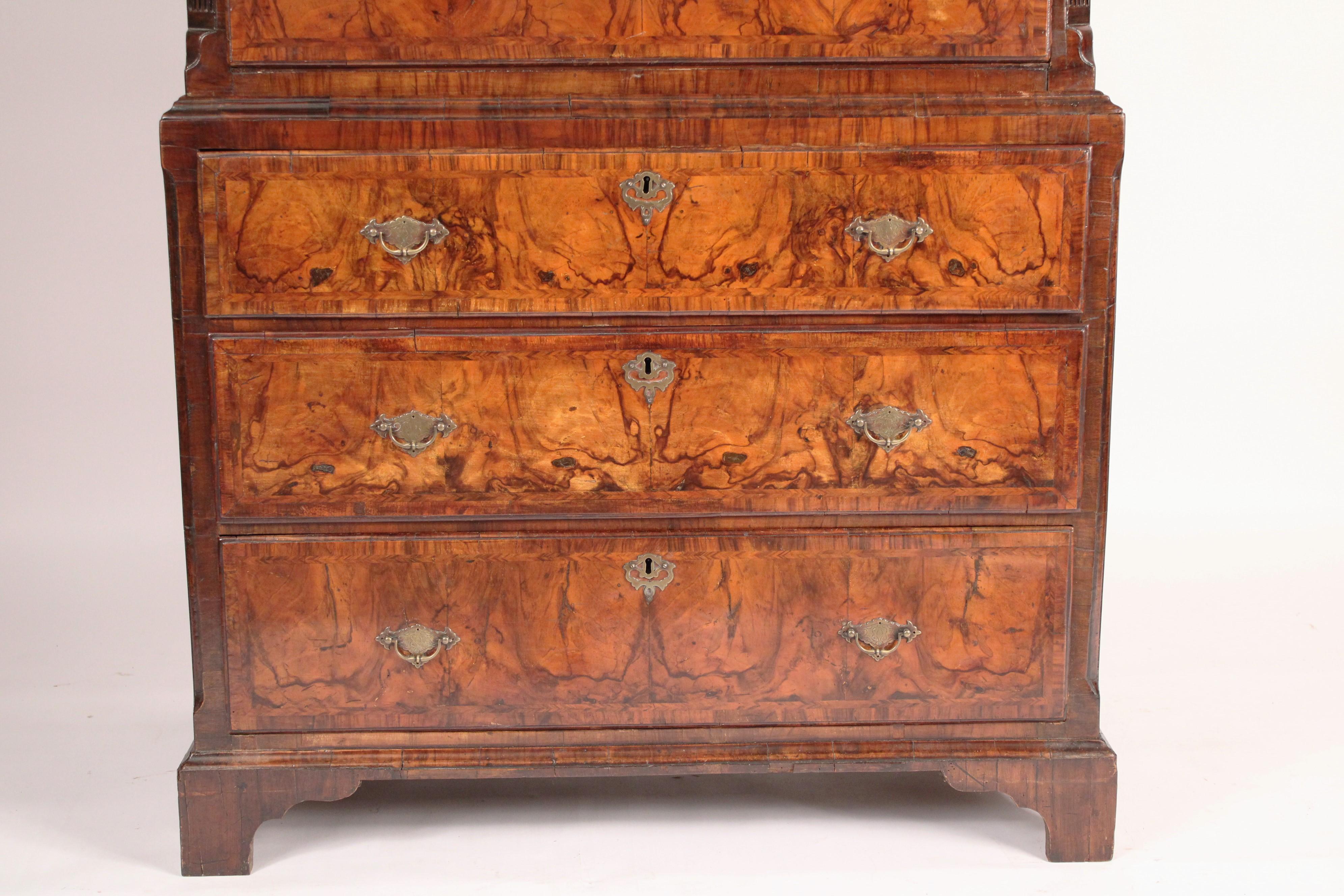 Brass George I Burl Walnut Chest on Chest