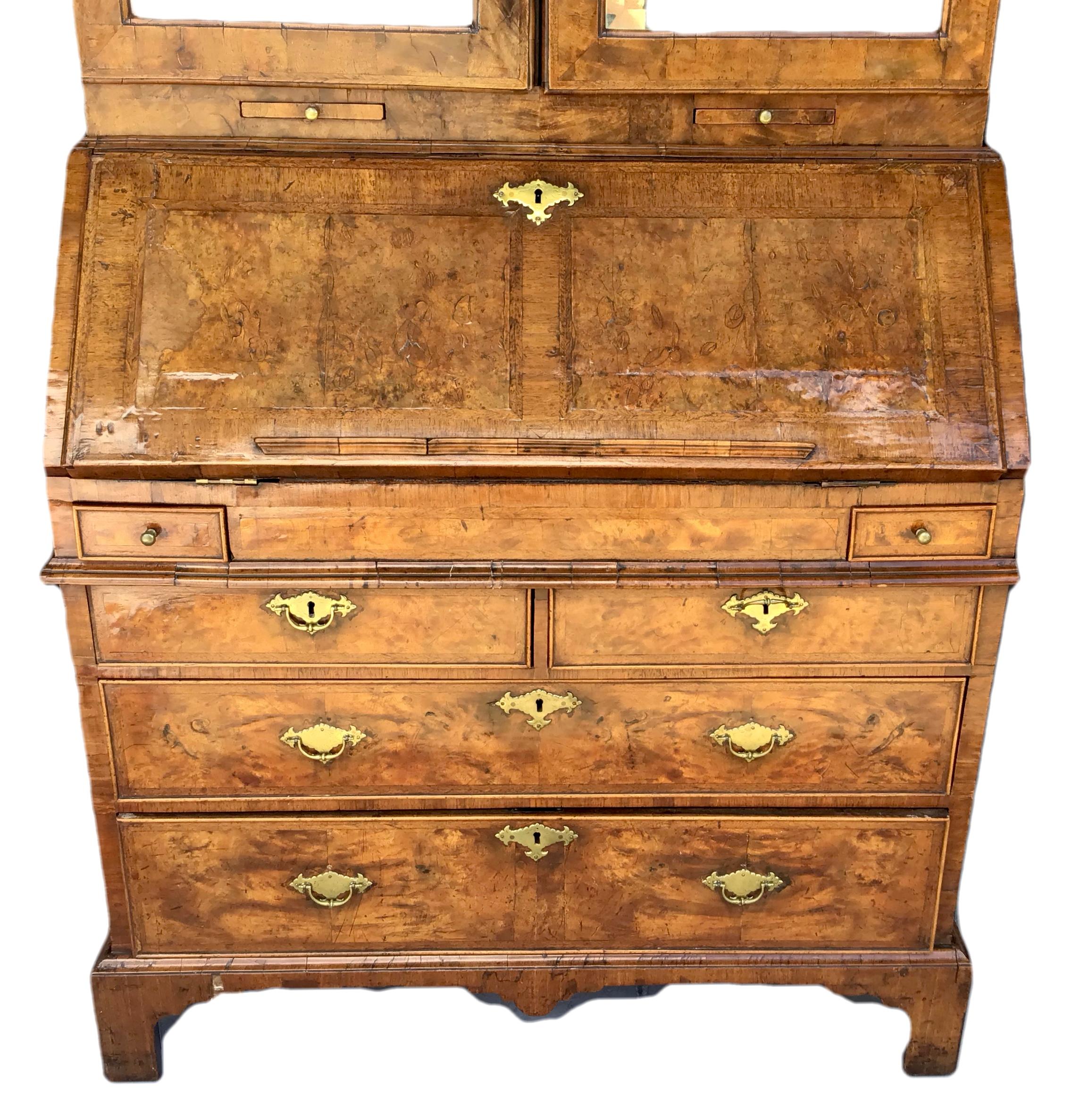 Exceptionally Fine Queen Anne Burr Walnut Dome Top Bureau Bookcase Secretary For Sale 1