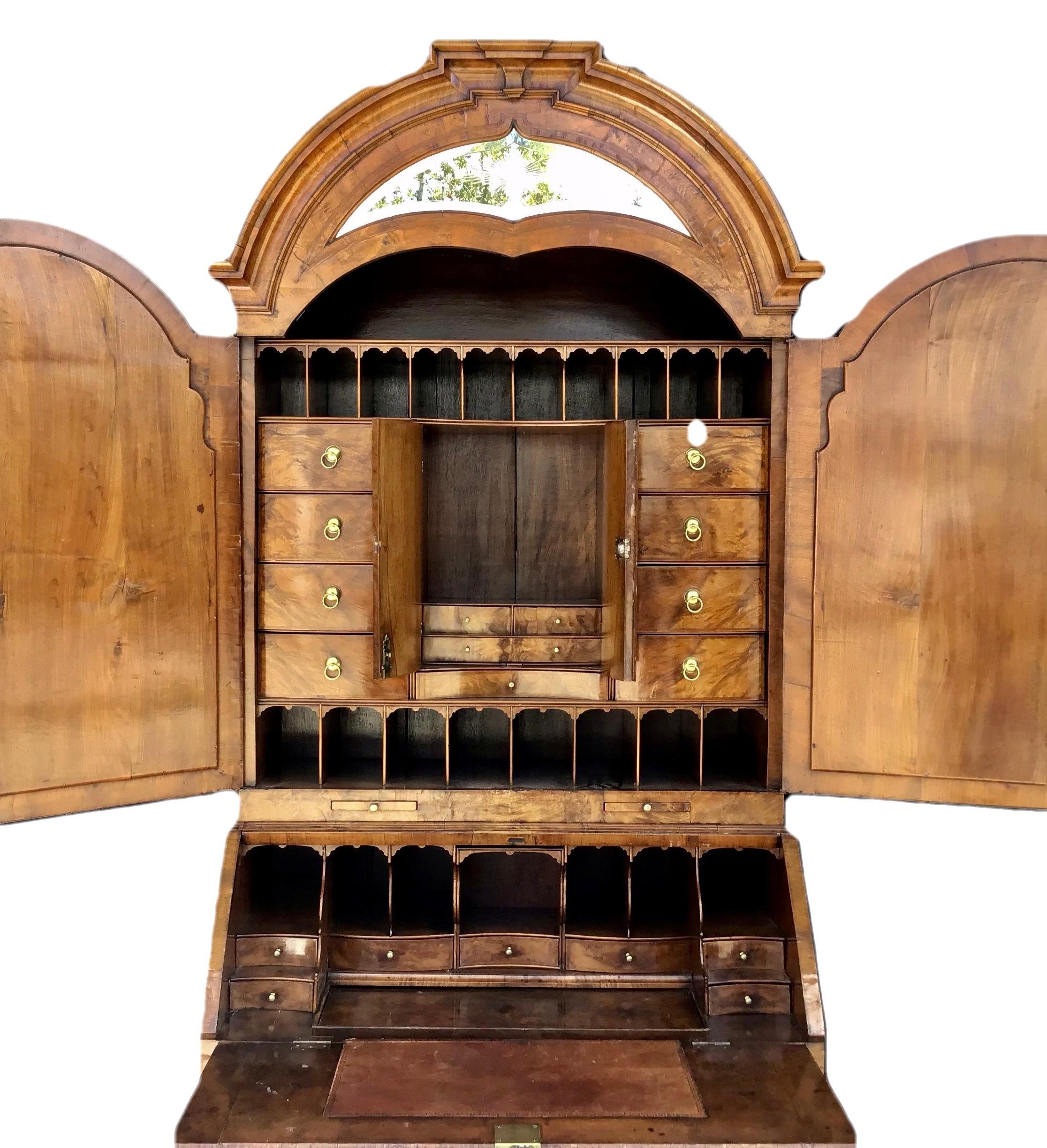 Exceptionally Fine Queen Anne Burr Walnut Dome Top Bureau Bookcase Secretary For Sale 2