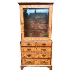 George I Burr Walnut and Walnut Bureau Bookcase
