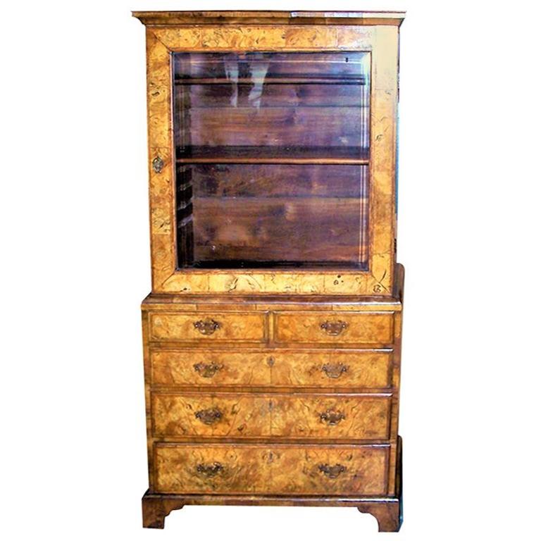 George I Burr Walnut and Walnut Bureau Bookcase 10