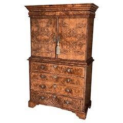 Antique George I Burr Walnut Secretaire Cabinet on Chest