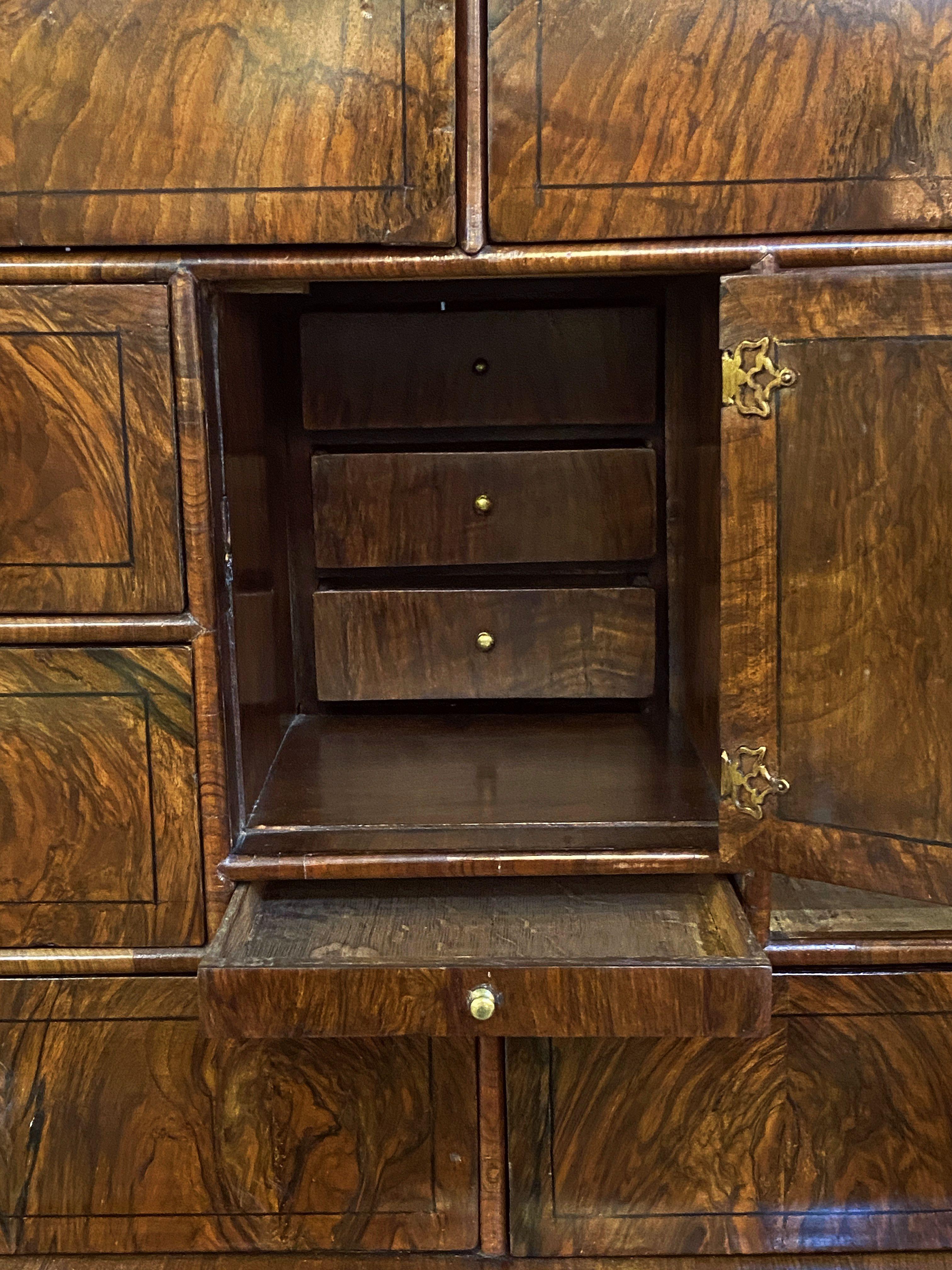 Metal George I Cabinet on Chest of Figured Walnut from the 18th Century For Sale