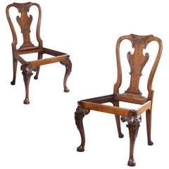 Antique George I Carved Irish Walnut Pair of Chairs