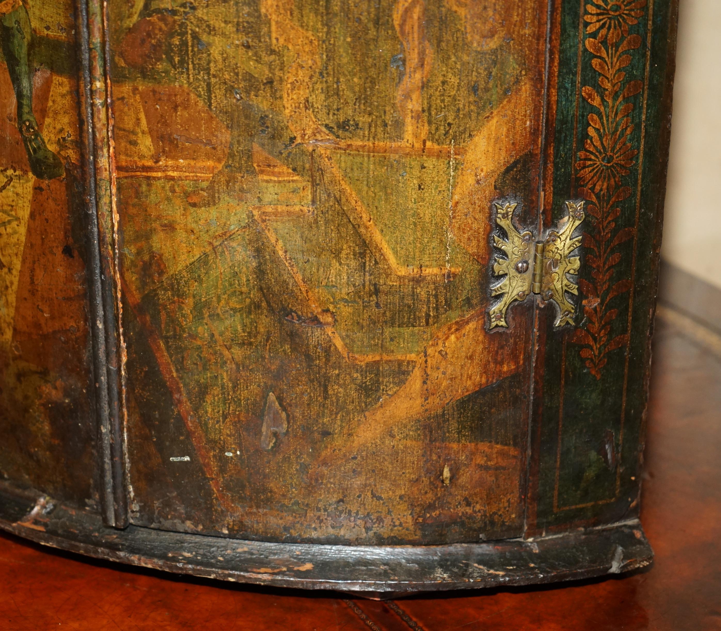 GEORGE I CIRCA 1700 HENRY VIII POLYCHROME PAiNTED CORNER WALL CABINET MUST SEE en vente 7