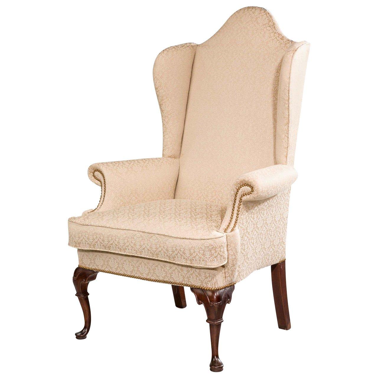 George I Design Walnut Framed Wing Chair