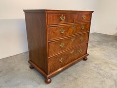 George I English Regency Style Burr Walnut Bachelors Chest of Drawers by Century