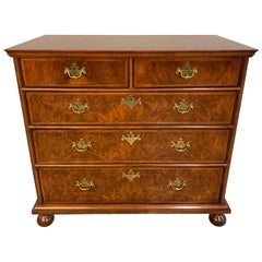 George I English Regency Style Burr Walnut Bachelors Chest of Drawers by Century