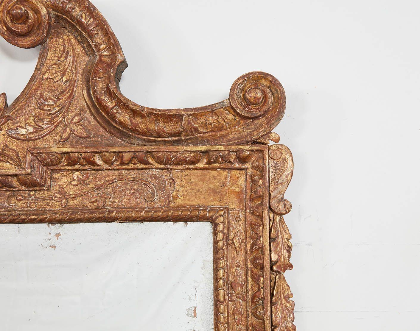 English George I Gesso Carved Gilt Overmantel Mirror For Sale