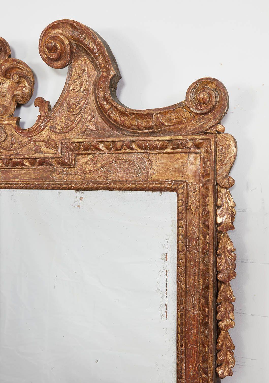 George I Gesso Carved Gilt Overmantel Mirror In Good Condition For Sale In Greenwich, CT