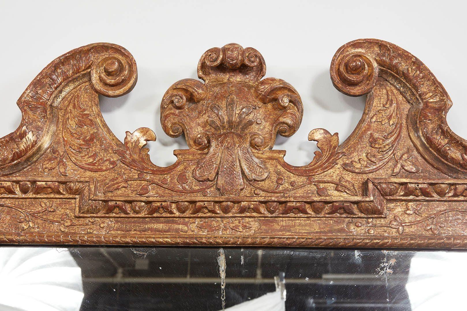 18th Century George I Gesso Carved Gilt Overmantel Mirror For Sale