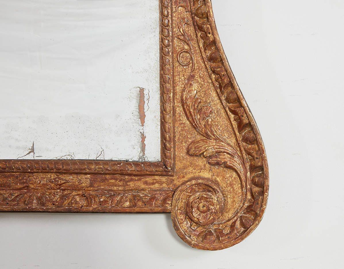 Giltwood George I Gesso Carved Gilt Overmantel Mirror For Sale