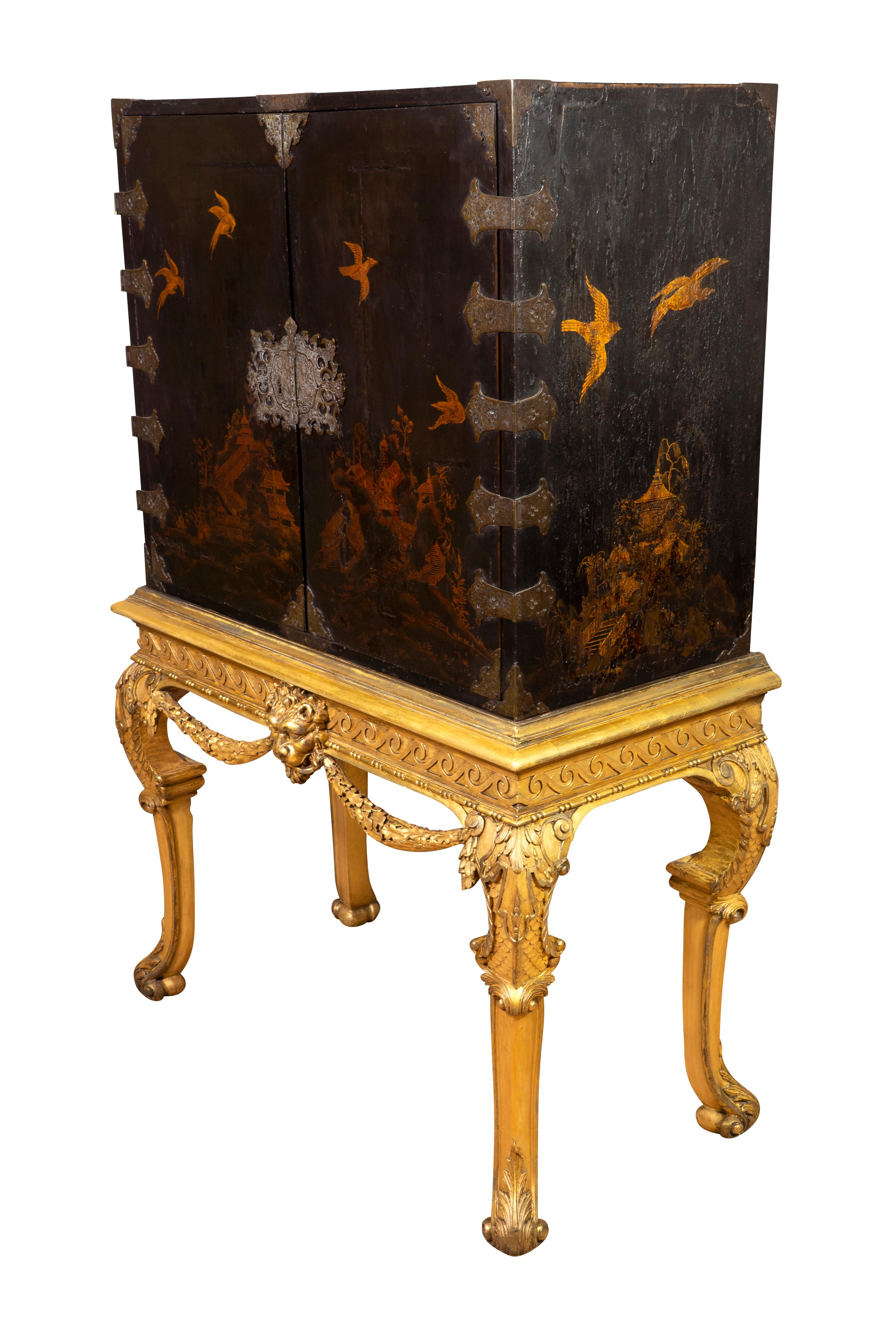 English George I Giltwood and Japanned Cabinet on Stand For Sale