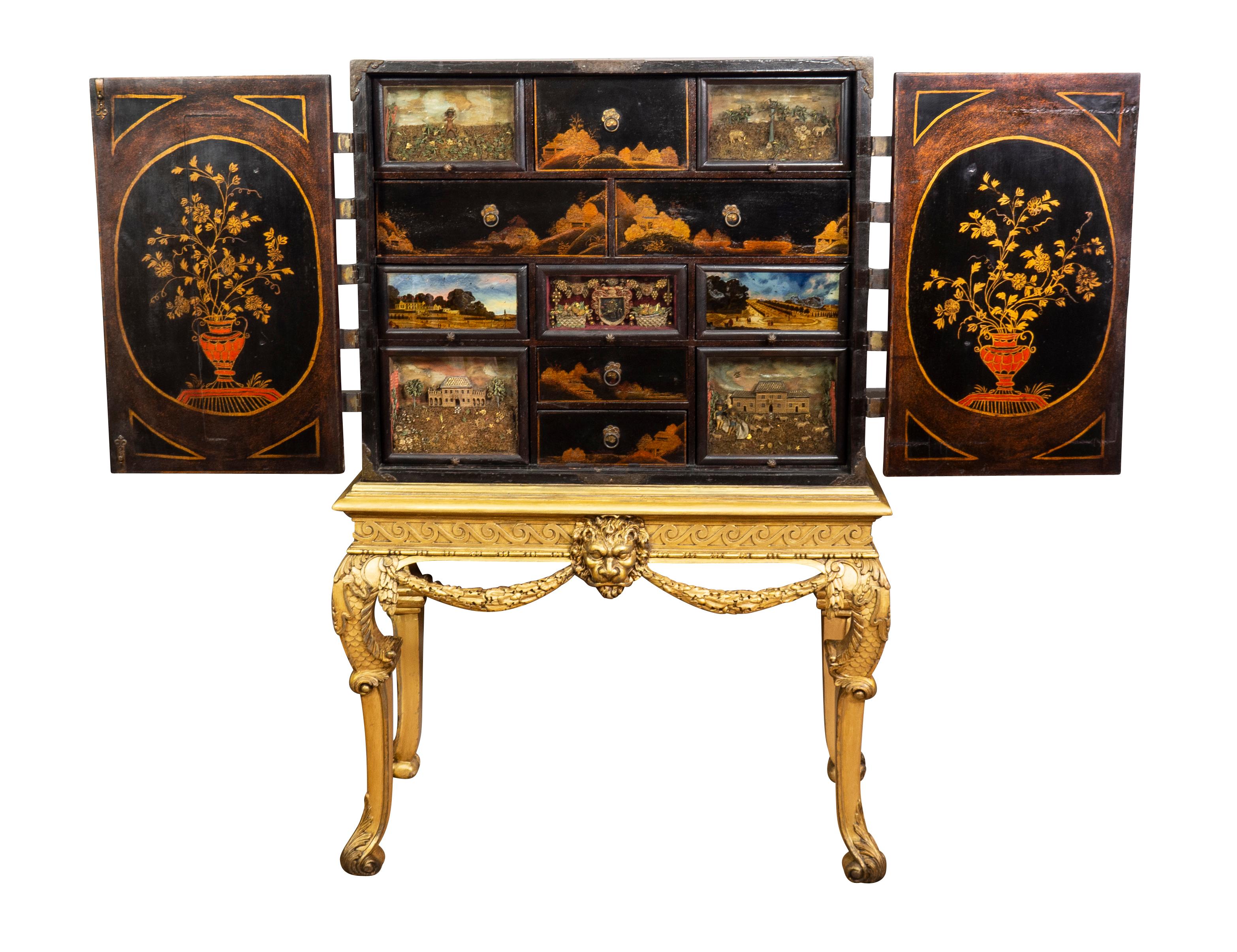 George I Giltwood and Japanned Cabinet on Stand For Sale 3
