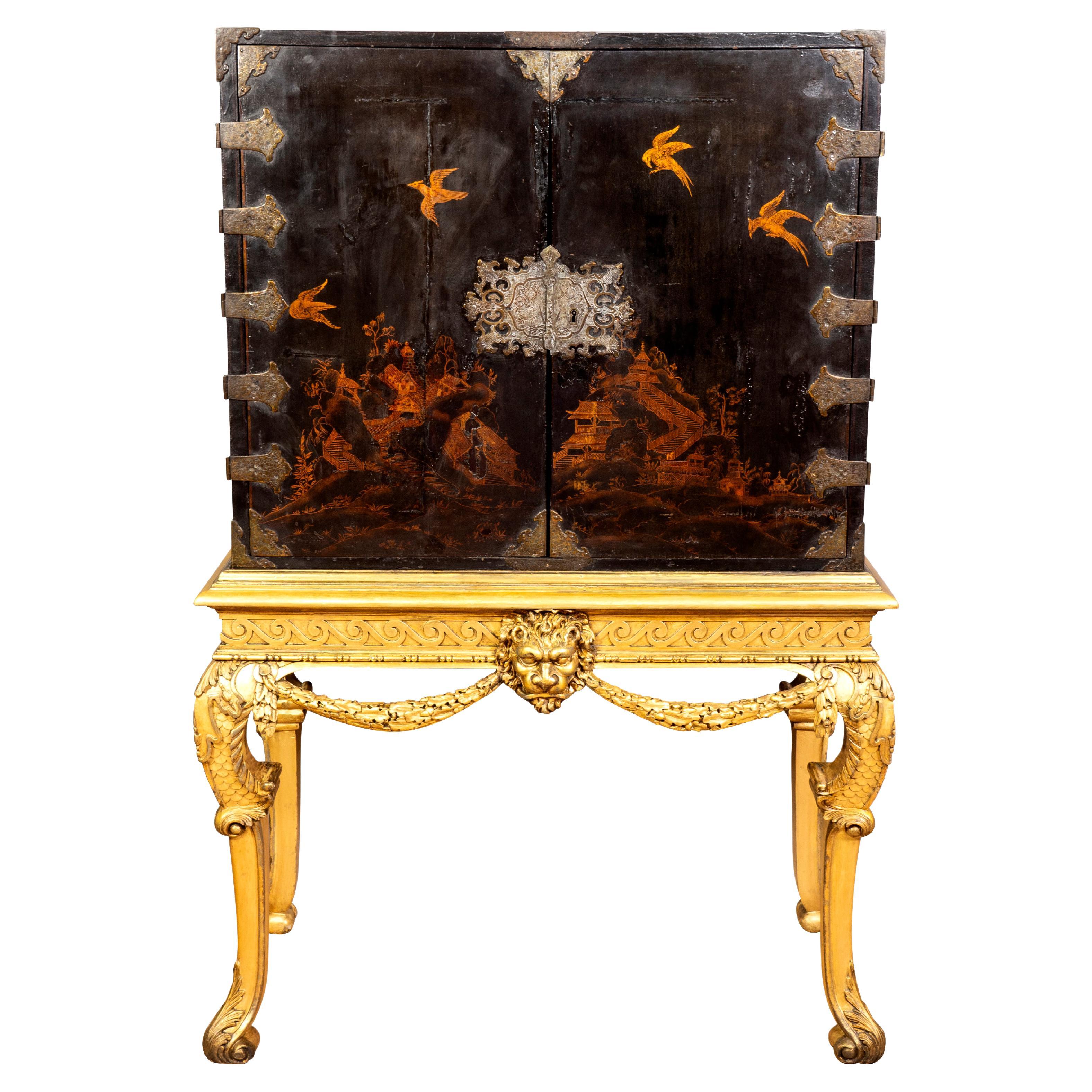George I Giltwood and Japanned Cabinet on Stand For Sale
