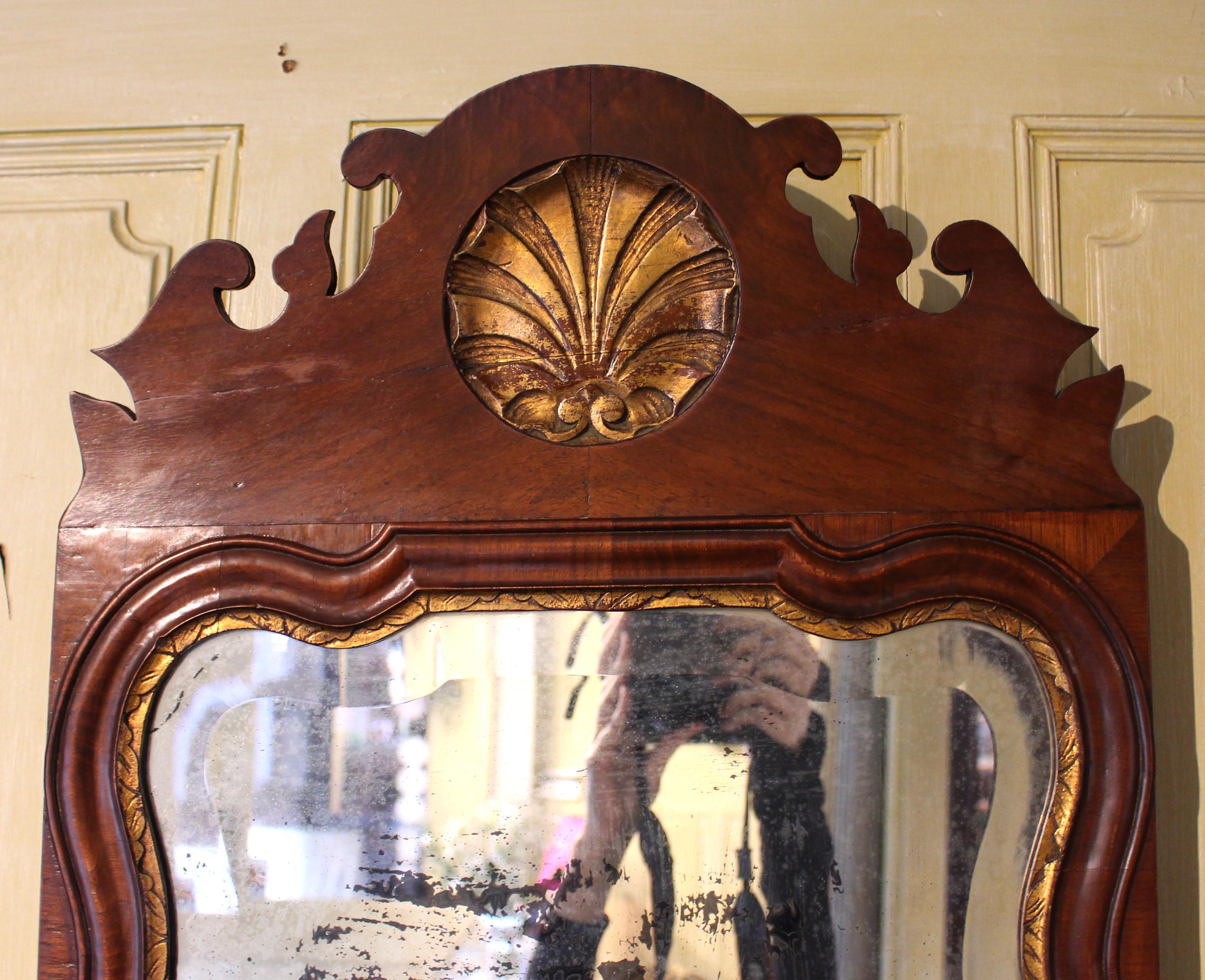 George II George I-II Walnut & Parcel Gilt Mirror, English, Early-Mid 18th Century For Sale