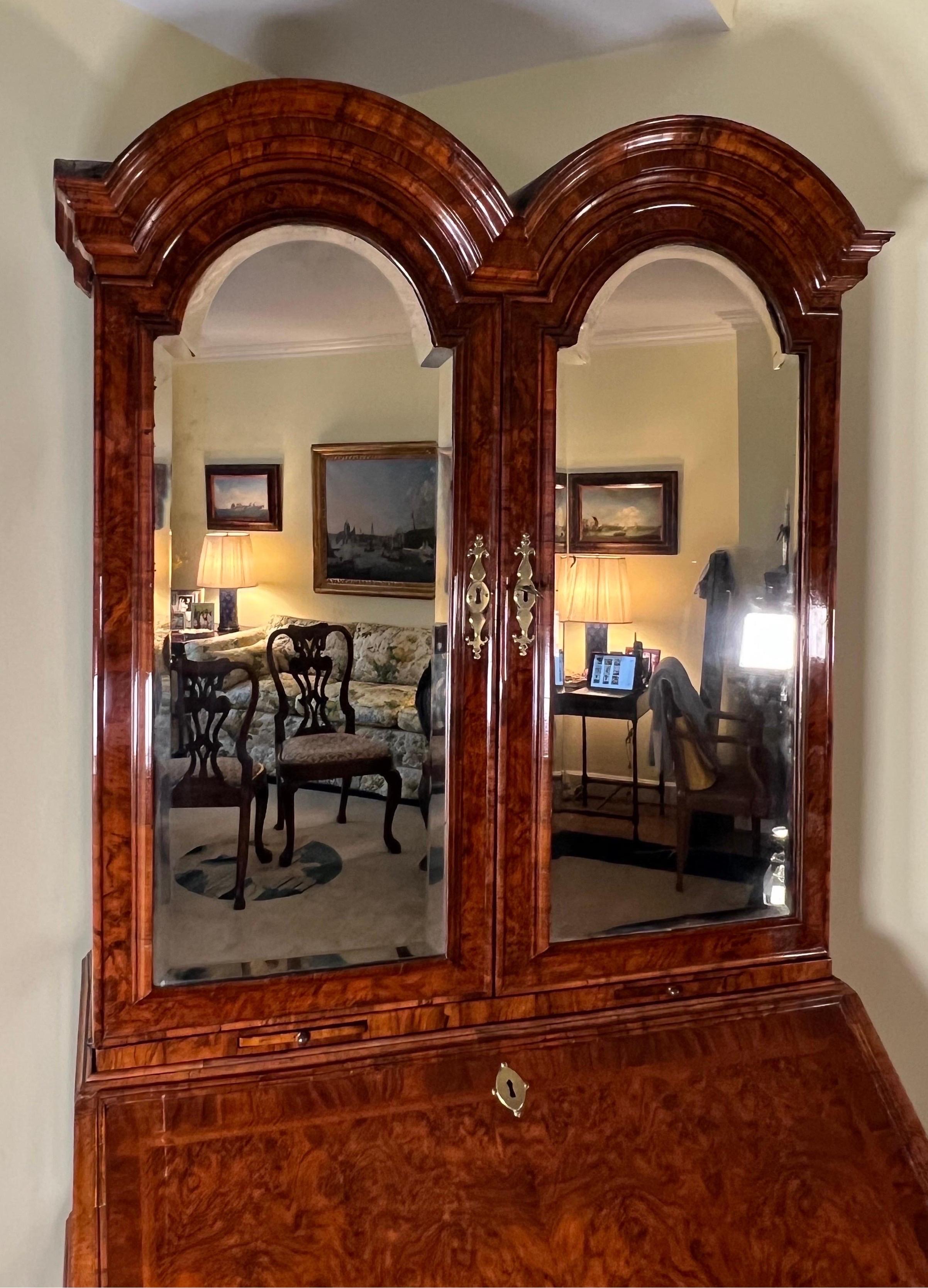 George I Inlaid Burl Walnut Double Done Bureau Bookcase circa 1720 For Sale 2