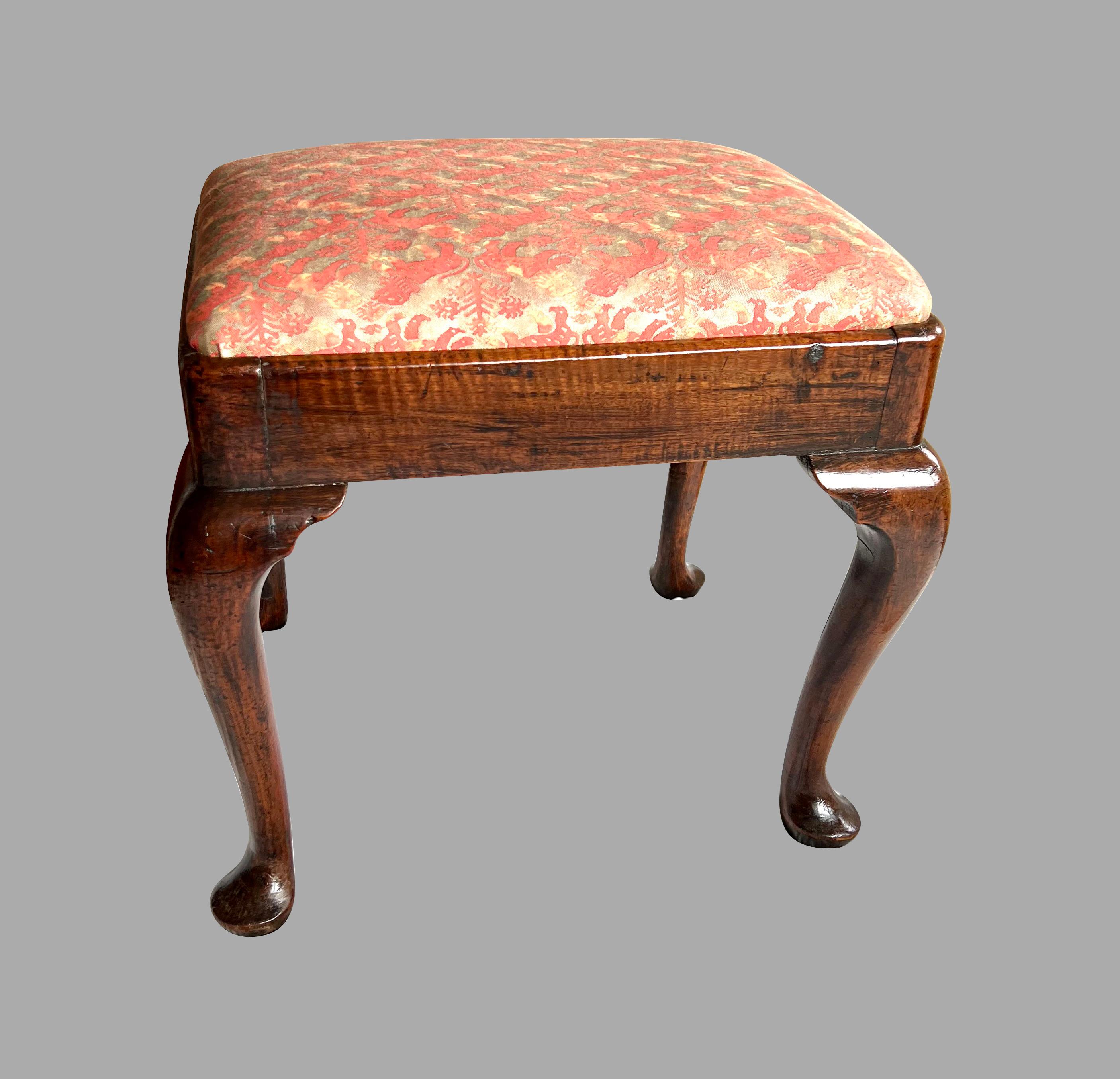 George I Mahogany Stool with Fortuny Cushion  In Good Condition In San Francisco, CA