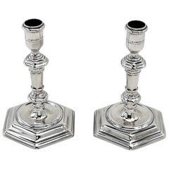 George I Pair Sterling Silver Candlesticks Early Georgian 1721 18th Century