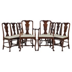 Queen Anne Set of 8 Carved Mahogany Dining Chairs & Carvers by Waring & Gillow