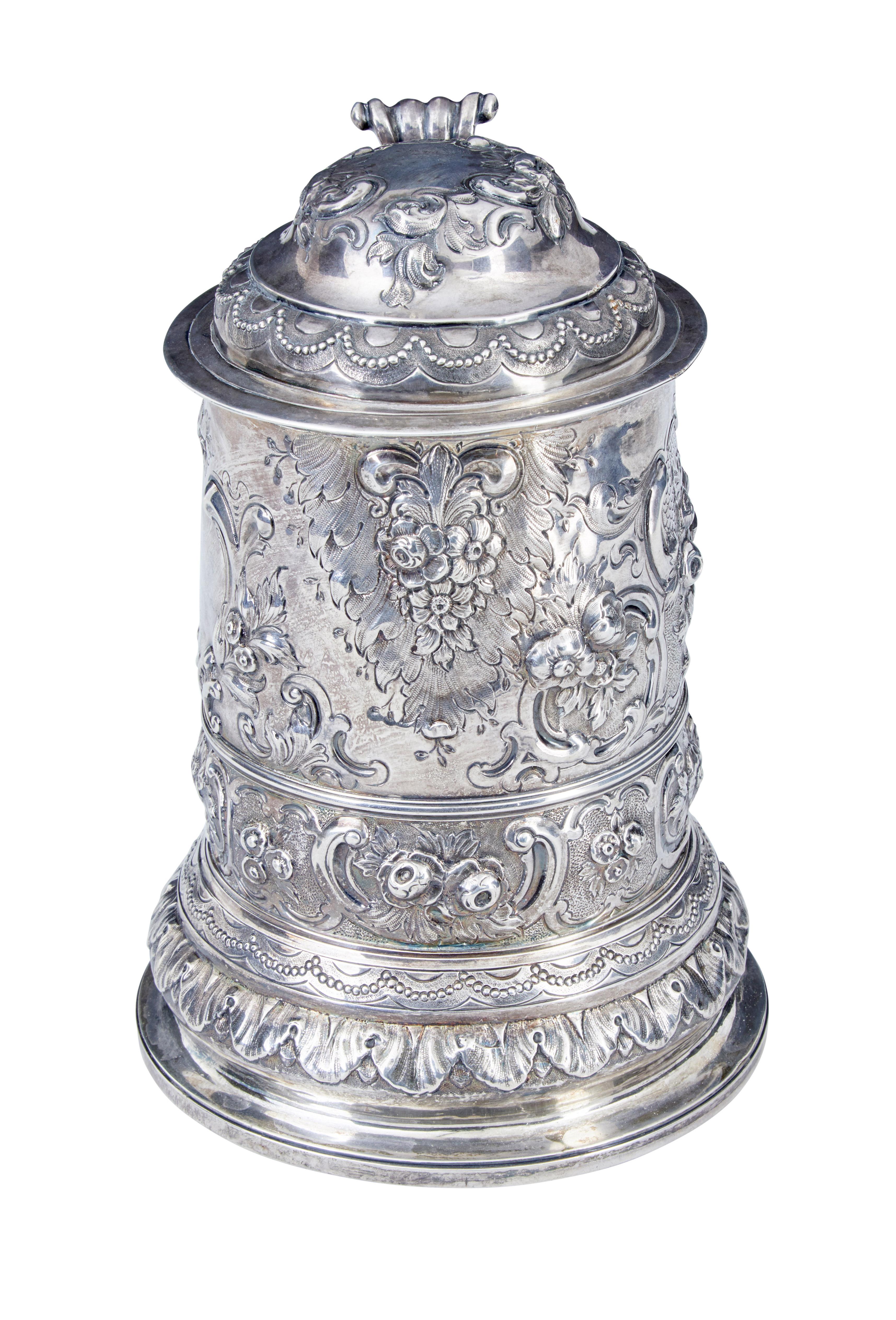 English George I Silver Rococo Silver Lidded Tankard by John Penfold