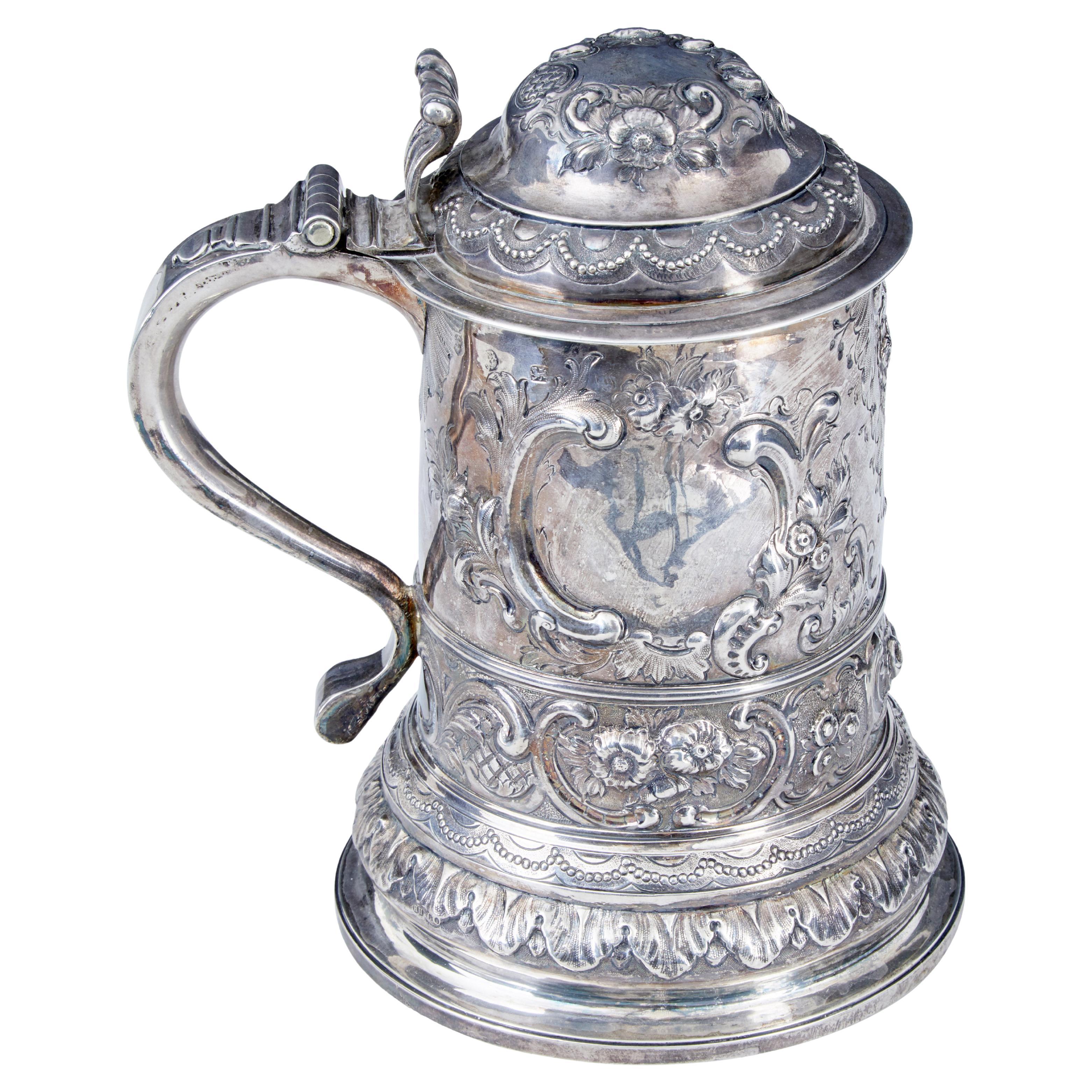 George I Silver Rococo Silver Lidded Tankard by John Penfold