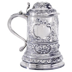 George I silver rococo silver lidded tankard by John Penfold