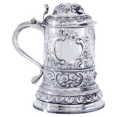 George I silver rococo silver lidded tankard by john penfold