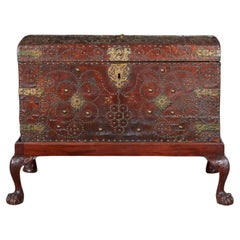George I Studded Leather Trunk on Stand