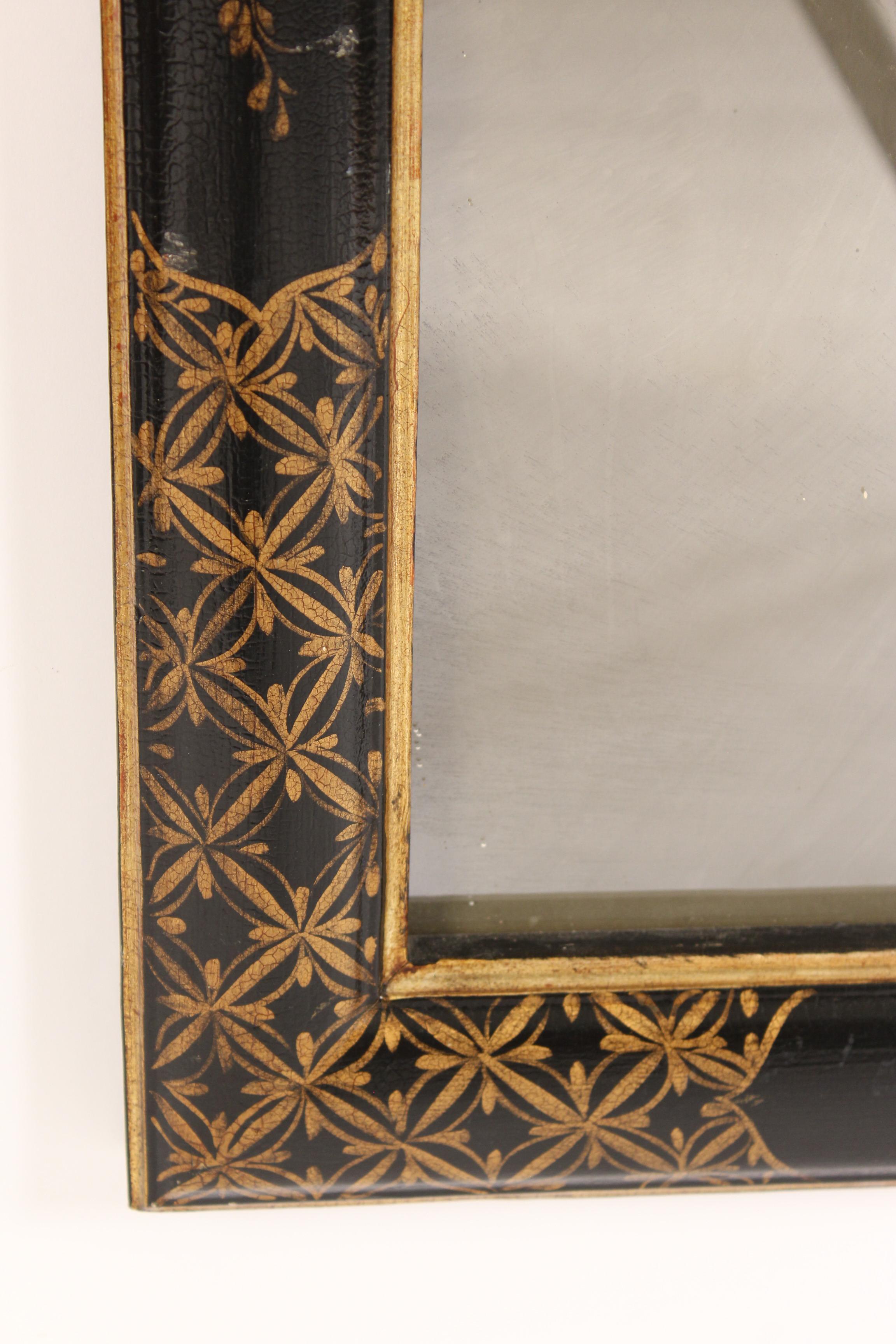 20th Century George I Style Black Chinoiserie Decorated Mirror