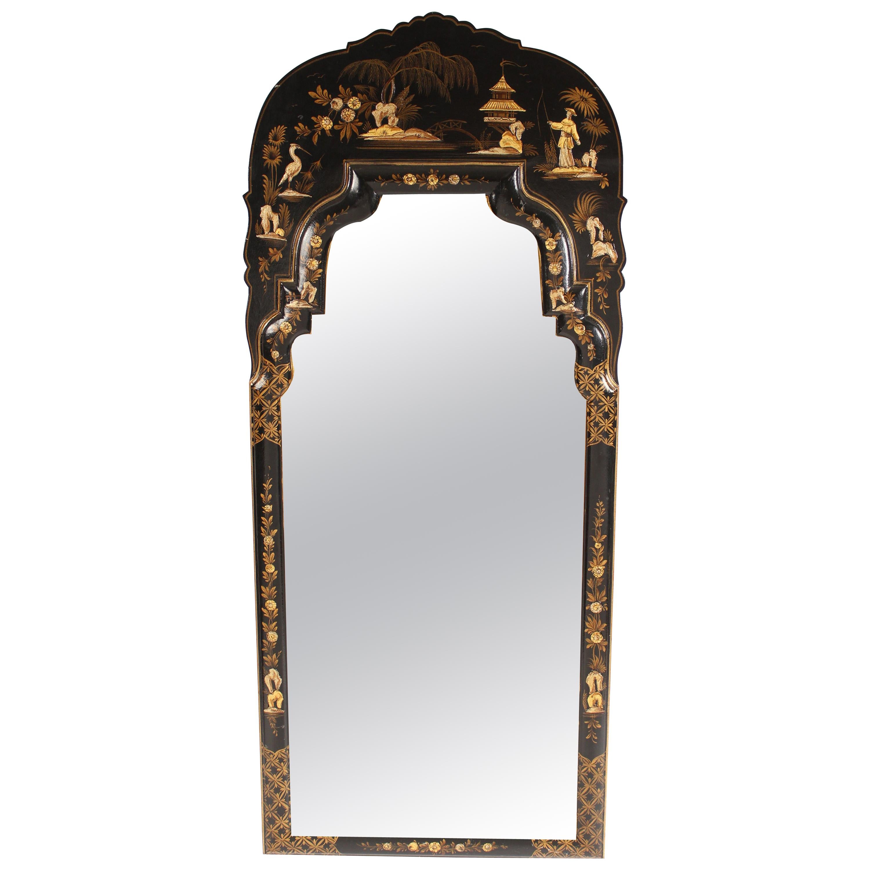 George I Style Black Chinoiserie Decorated Mirror