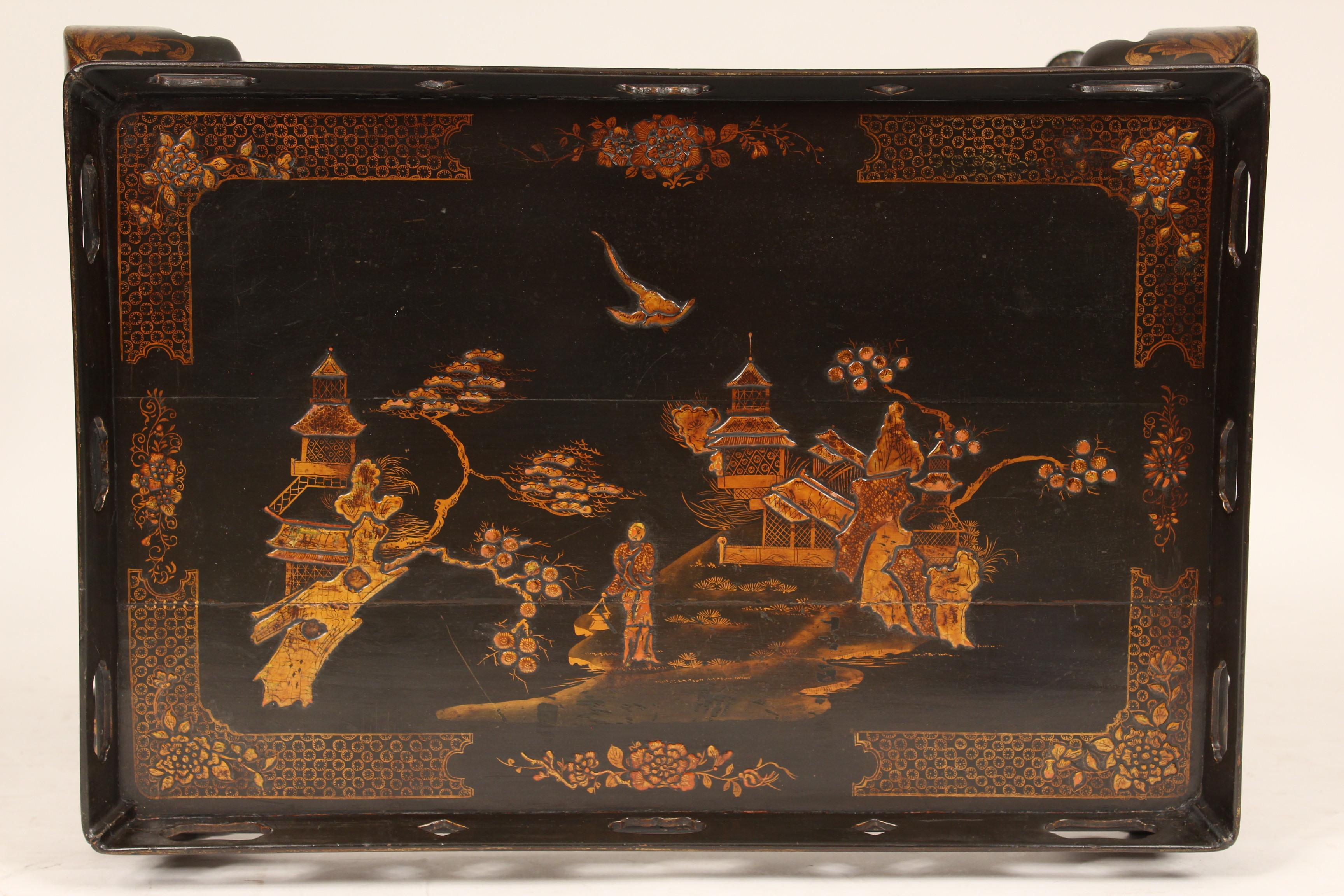 Wood George I Style Black Chinoiserie Decorated Occasional Table