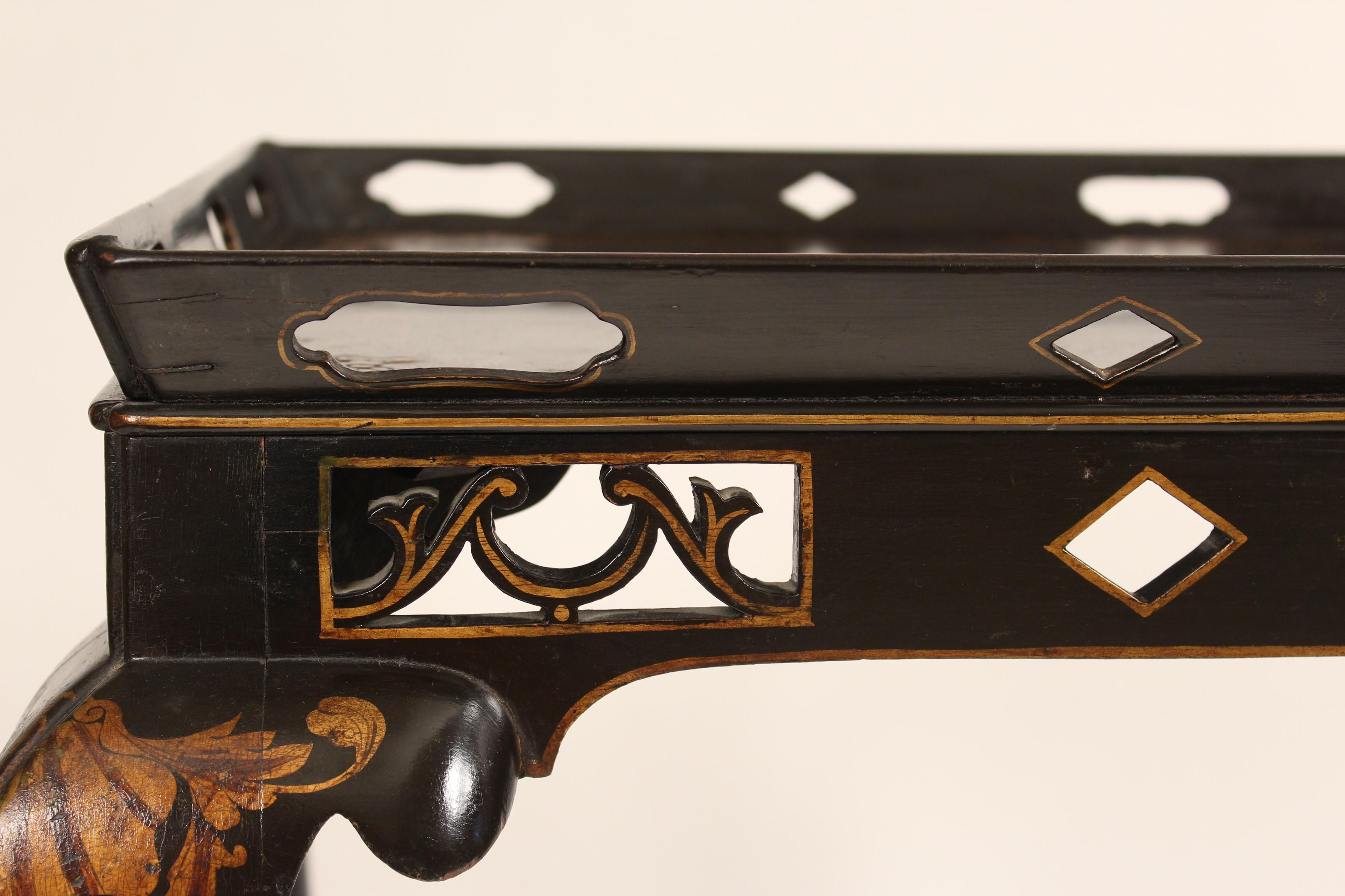 George I Style Black Chinoiserie Decorated Occasional Table 3