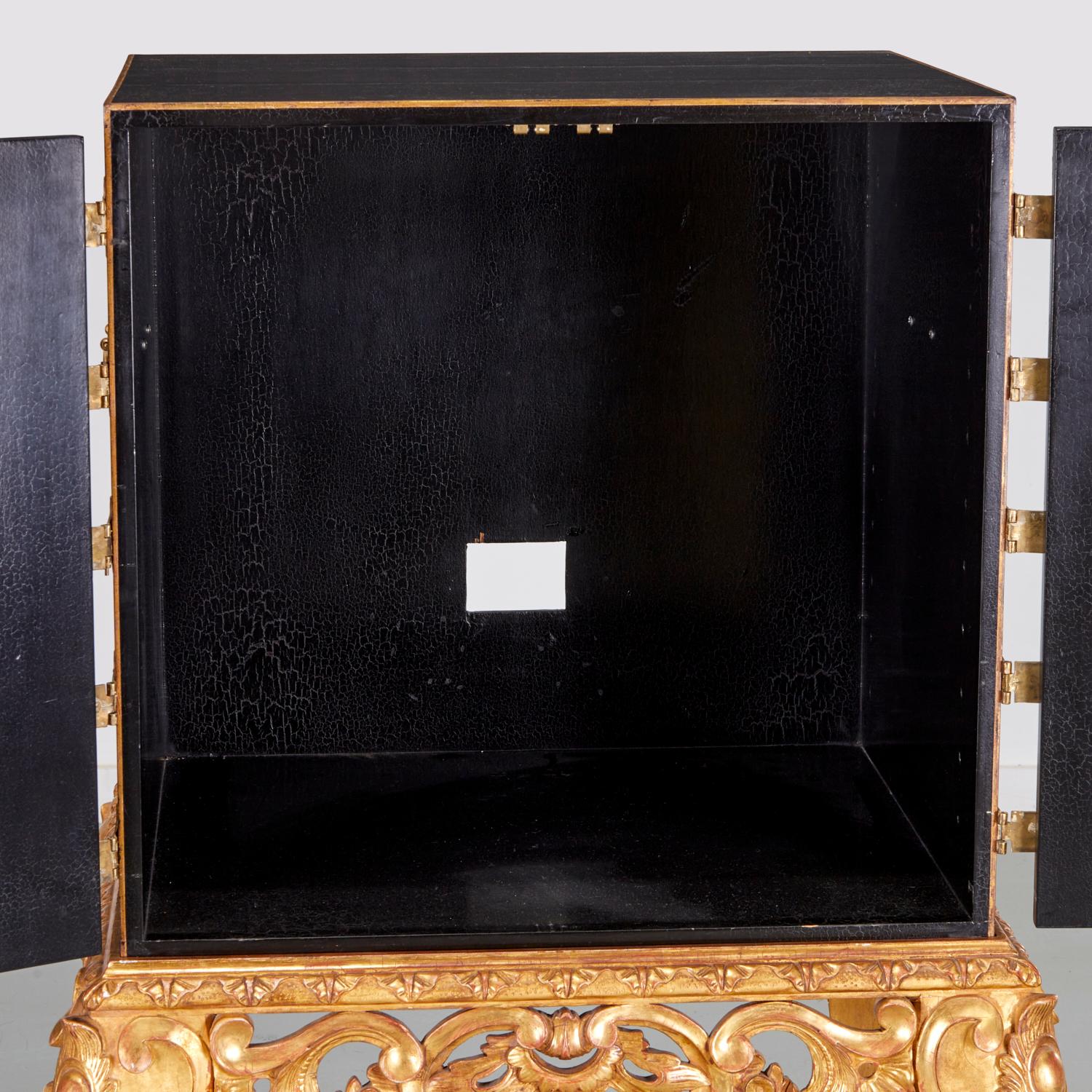 George I Style Brass Mounted Ebonised Cabinet/DryBar on Giltwood Stand For Sale 1