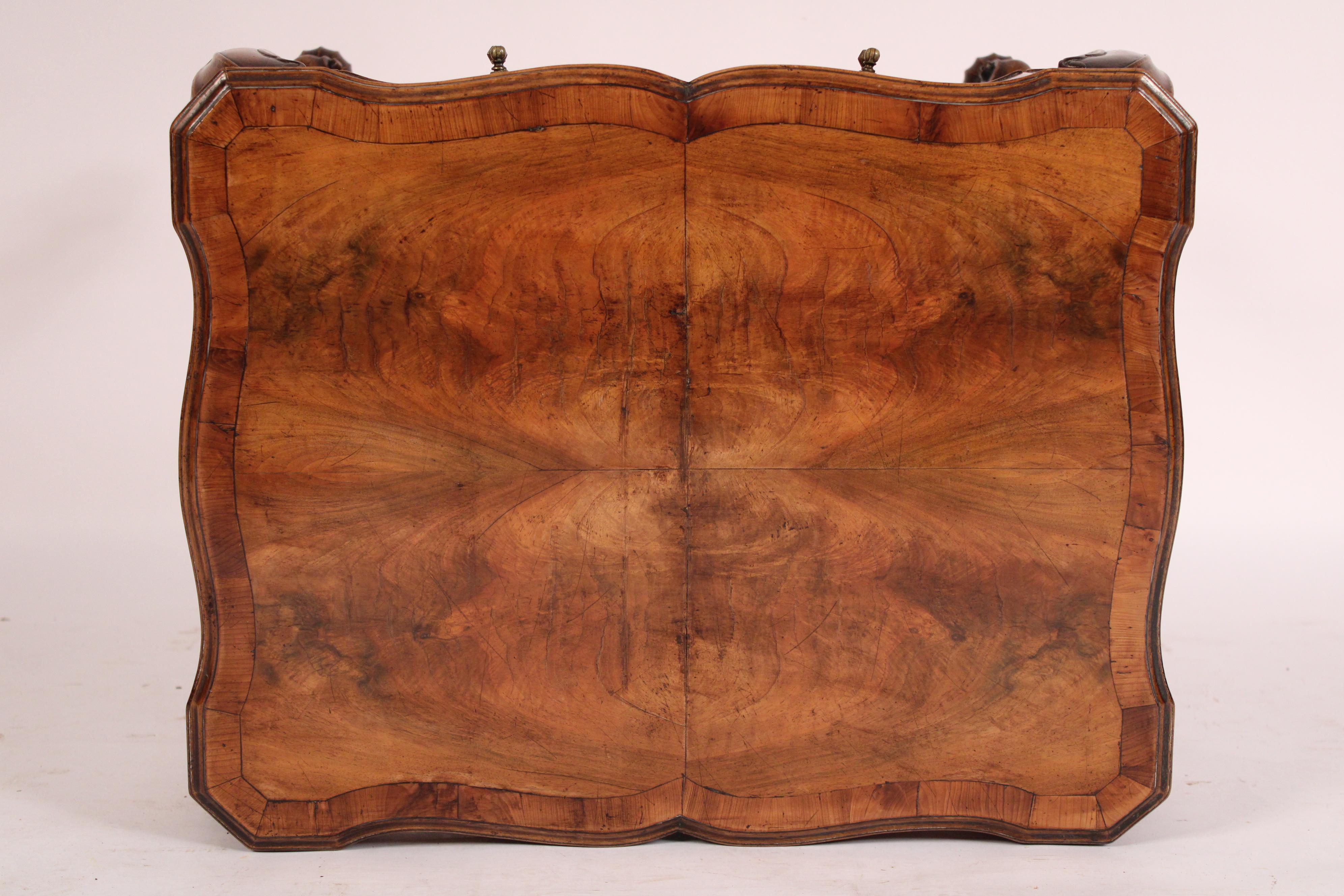 Brass George I Style Burl Walnut and Walnut Writing table For Sale